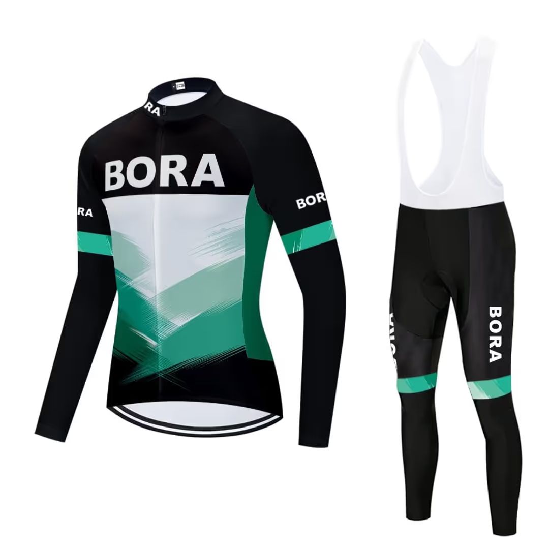 Set Ciclism Bărbați MOXILYN BORA – Jachetă cu Mâneci Lungi + Pantaloni cu Bazon 20D Gel, Respirabil, Uscare Rapidă, Ideal pentru MTB & Șosea