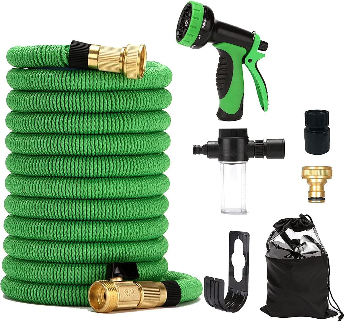 Furtun de grădină extensibil 45m, Latex Triplu, Conectori Metalici, 9 Moduri Jet