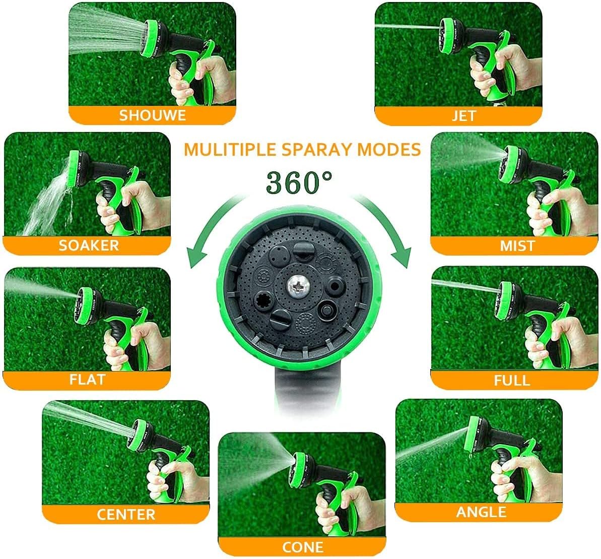 Furtun de grădină extensibil 45m, Latex Triplu, Conectori Metalici, 9 Moduri Jet