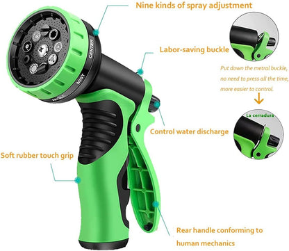 Furtun de grădină extensibil 45m, Latex Triplu, Conectori Metalici, 9 Moduri Jet