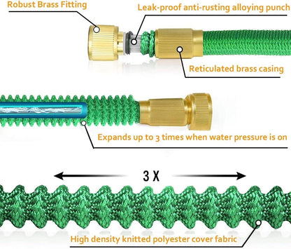 Furtun de grădină extensibil 45m, Latex Triplu, Conectori Metalici, 9 Moduri Jet
