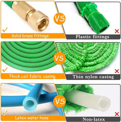Furtun de grădină extensibil 45m, Latex Triplu, Conectori Metalici, 9 Moduri Jet