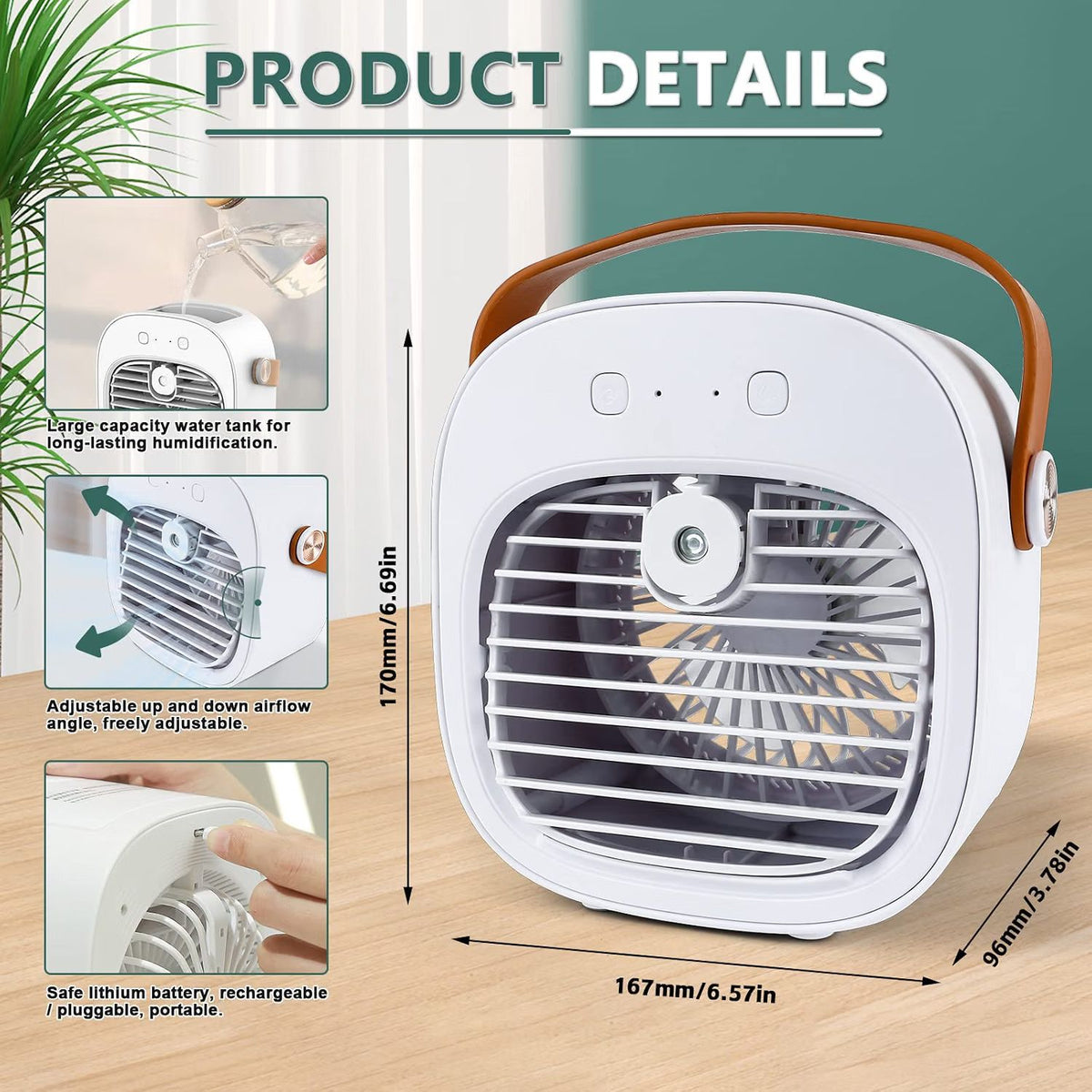❄️ Mini Aer Conditioner Portabil 2‑în‑1 cu Umidificare, 4000mAh, 3 Viteze, Rezervor 180ml