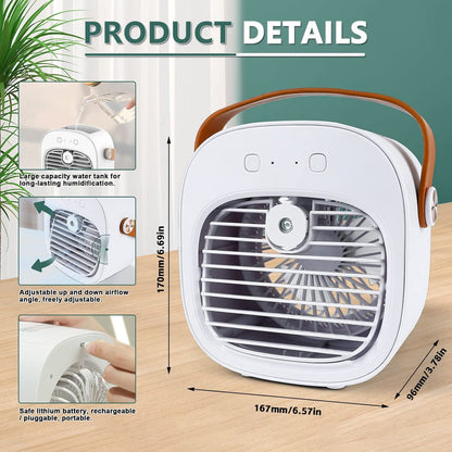 ❄️ Mini Aer Conditioner Portabil 2‑în‑1 cu Umidificare, 4000mAh, 3 Viteze, Rezervor 180ml