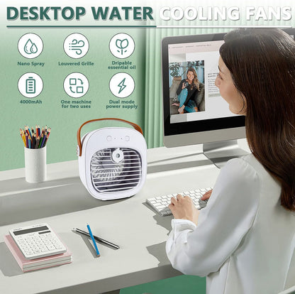 ❄️ Mini Aer Conditioner Portabil 2‑în‑1 cu Umidificare, 4000mAh, 3 Viteze, Rezervor 180ml