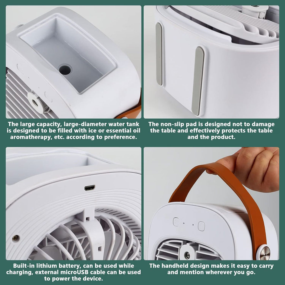 ❄️ Mini Aer Conditioner Portabil 2‑în‑1 cu Umidificare, 4000mAh, 3 Viteze, Rezervor 180ml