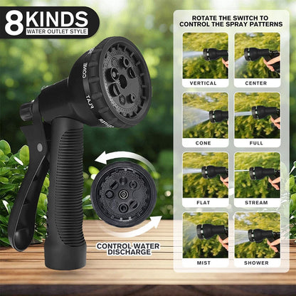 🌿 Furtun de grădină extensibil 7.5m LINGKY, 8 moduri jet, conectori metalici 1/2” & 3/4”, anti‑scurgeri