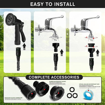🌿 Furtun de grădină extensibil 7.5m LINGKY, 8 moduri jet, conectori metalici 1/2” & 3/4”, anti‑scurgeri