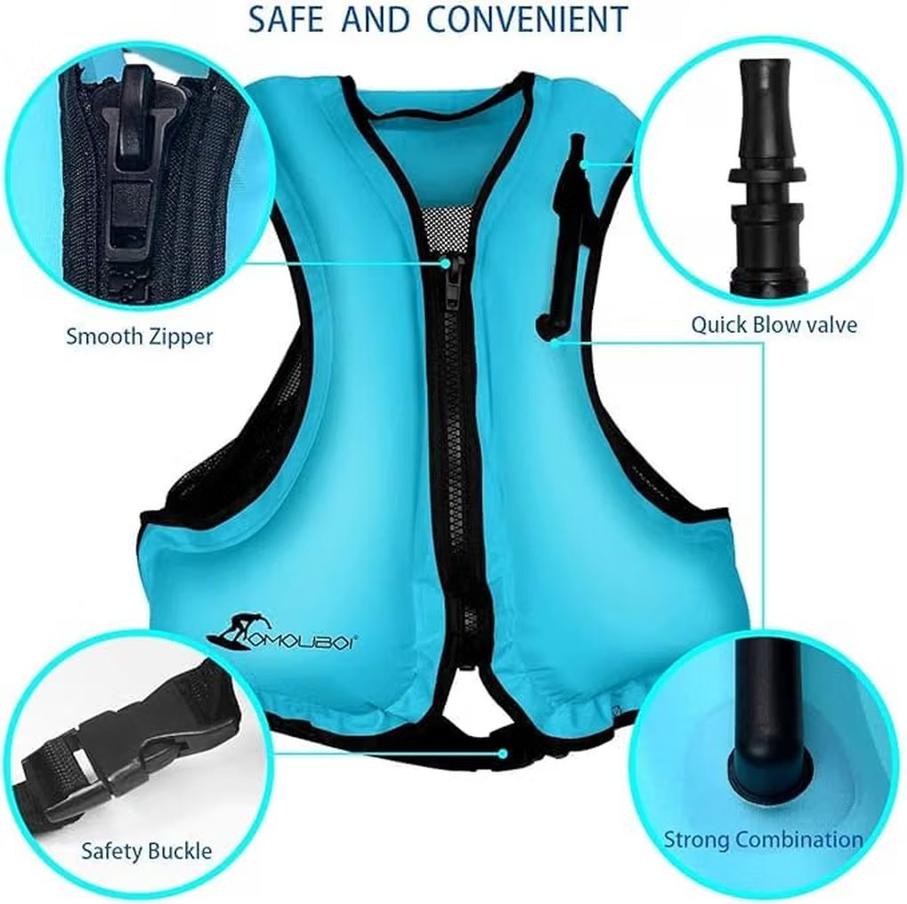 🌊 Vestă Gonflabilă pentru Înot, Snorkeling, Kayak, Pescuit – VENNERLI, Adult, Albastru
