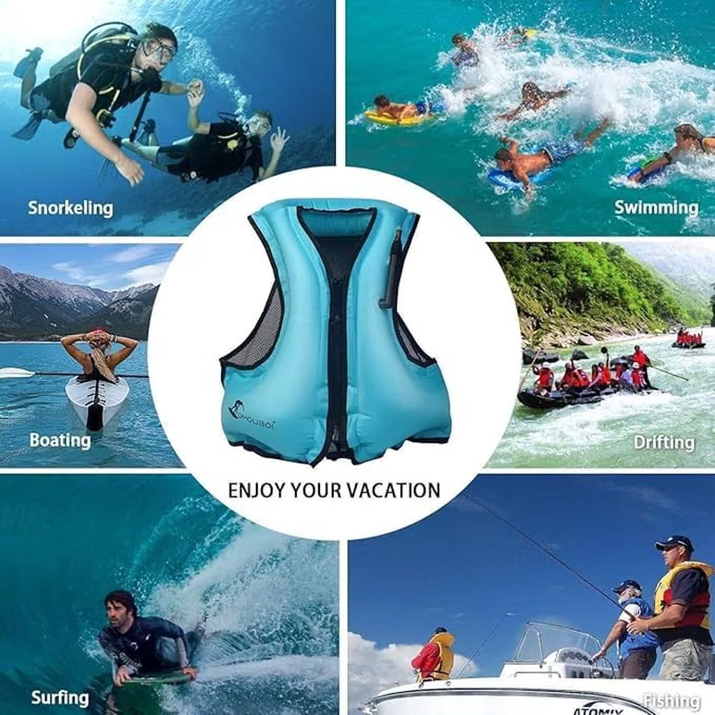 🌊 Vestă Gonflabilă pentru Înot, Snorkeling, Kayak, Pescuit – VENNERLI, Adult, Albastru