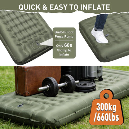 🏕️ Saltea Gonflabilă Camping 14 cm, Extra‑Lată, cu Pompă Integrată, Flaow