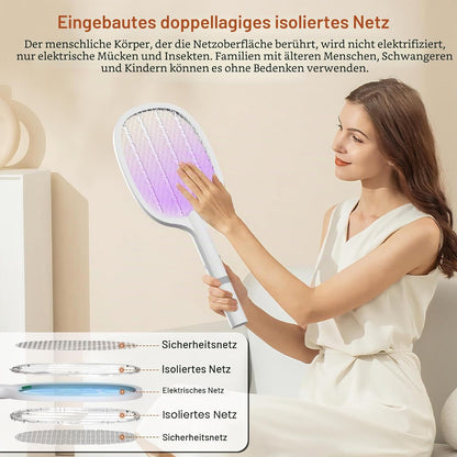 ⚡ Paletă Electrică Anti-Insecte YOUBST 5000V, 2‑în‑1 cu UV & Stație de Încărcare USB‑C