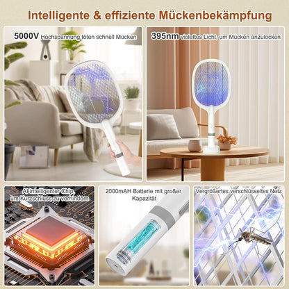 ⚡ Paletă Electrică Anti-Insecte YOUBST 5000V, 2‑în‑1 cu UV & Stație de Încărcare USB‑C