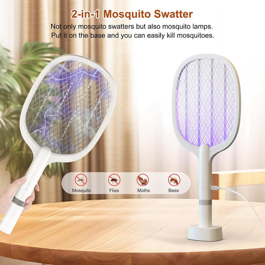 ⚡ Paletă Electrică Anti-Insecte YOUBST 5000V, 2‑în‑1 cu UV & Stație de Încărcare USB‑C