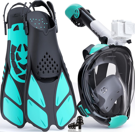 🌊 Masca de Snorkeling Full‑Face Lealinga CO₂‑Safe + Labe + Husă, S/M, Verde/Negru