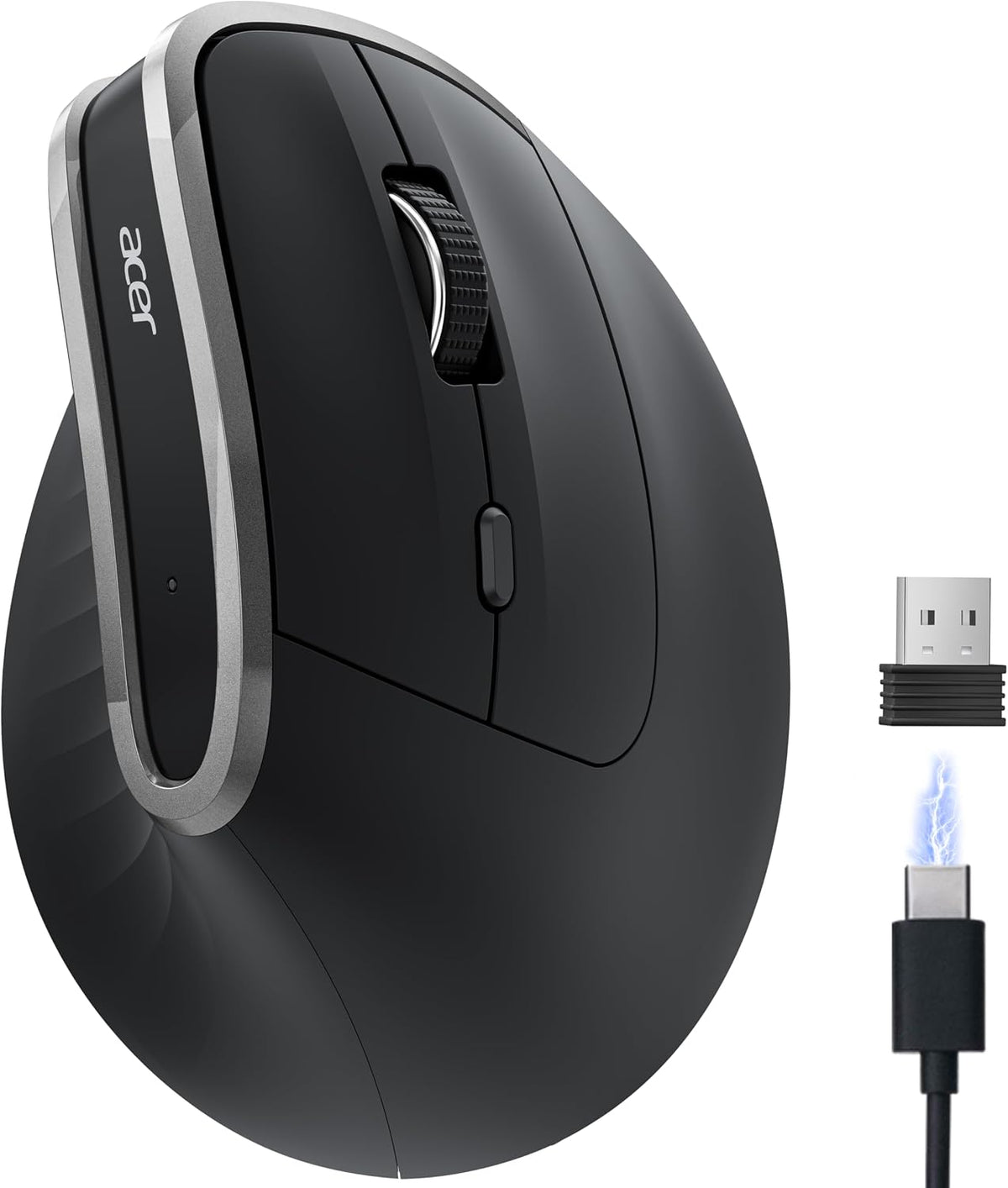 🖱️ Mouse Vertical Ergonomic Acer, Wireless 2.4GHz, Reîncărcabil, 58° Tilt, 800/1200/1600 DPI, 6 Butoane