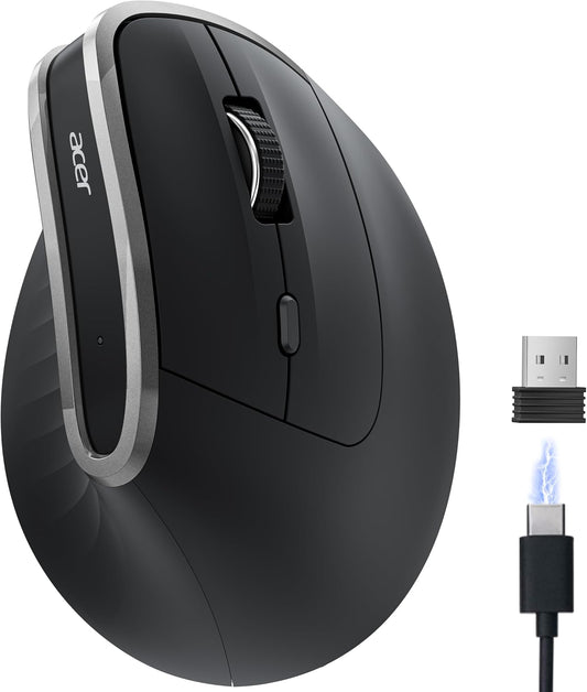 🖱️ Mouse Vertical Ergonomic Acer, Wireless 2.4GHz, Reîncărcabil, 58° Tilt, 800/1200/1600 DPI, 6 Butoane