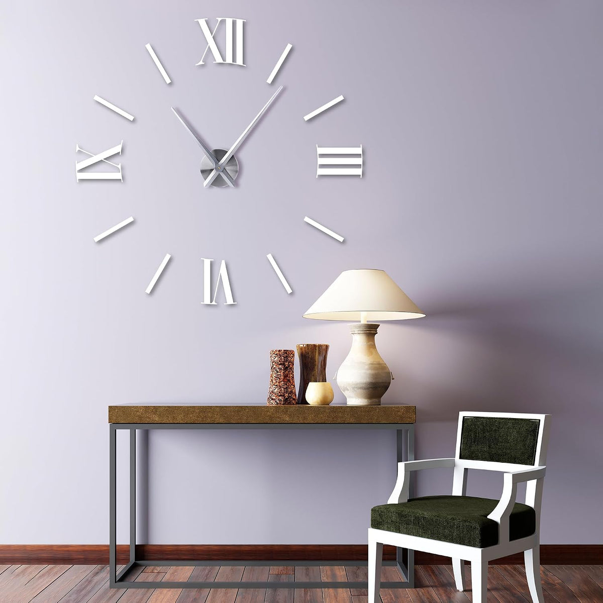 🕒 Set Mecanism & Ace Ceas XXL Lafocuse, Silentios, DIY, Argintiu, Quartz, Pentru Decor Perete
