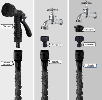 🌿 Furtun de Grădină Extensibil LINGKY 15 m, 7 Funcții, Latex Triplu, Conectori 1/2” & 3/4”, Suport de Perete Inclus