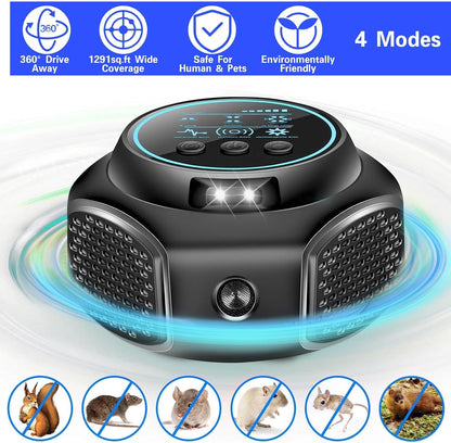 🚫🐭 Repelent Ultrasonic 360° ALLILUYAA, Anti‑Șoareci, Anti‑Gândaci, Anti‑Furnici, Cu LED, Acoperire 300 ft²