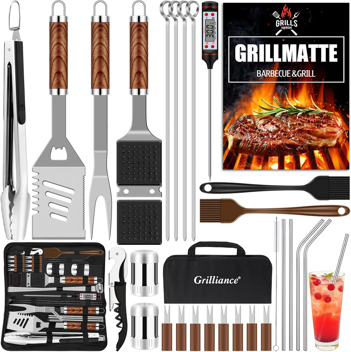 🍖 Set Ustensile BBQ Grilliance 30 piese, Oțel Inoxida0bil, Heavy‑Duty, Geantă Transport, Covoraș Grill, Cadou Ideal pentru Bărbați