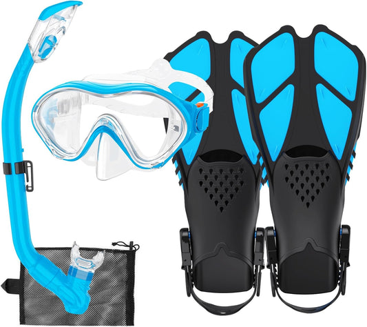 🐠 Set Snorkeling Copii HH HHAO SPORT, Anti‑Leak, Dry‑Top, Masca Tempered Glass, Labe Ajustabile, Albastru