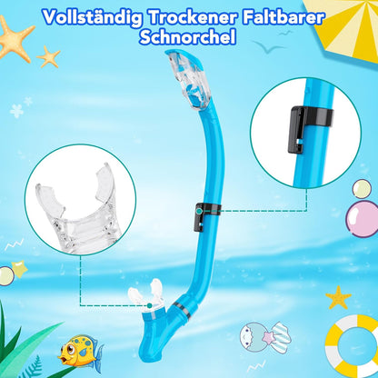 🐠 Set Snorkeling Copii HH HHAO SPORT, Anti‑Leak, Dry‑Top, Masca Tempered Glass, Labe Ajustabile, Albastru