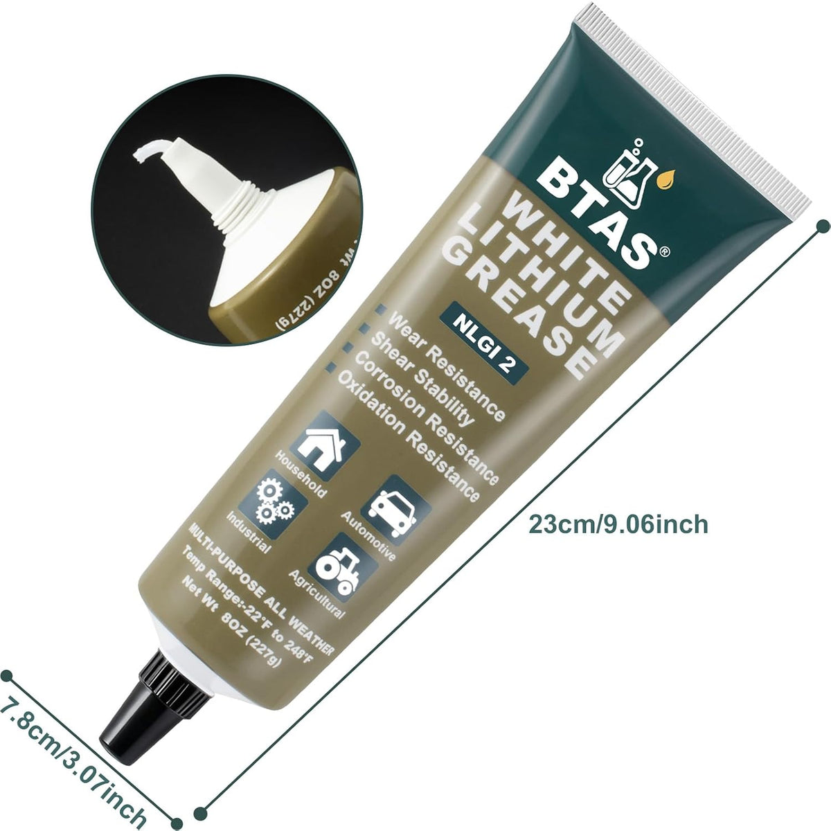 🔧 BTAS White Lithium Grease NLGI 2, 8 oz, Lubrifiant Multi‑Funcțional, Anti‑Rugină, Rezistent la Apă, Aderență Puternică, Auto / Industrial / Agricultură