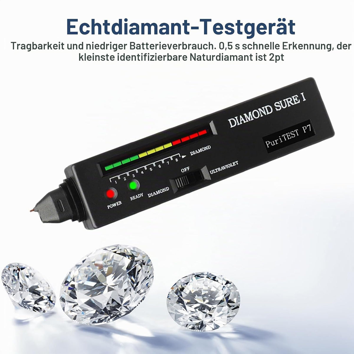 💎 AURIVEE Diamond Tester Pen, Tester Profesional pentru Diamante, Senzor Conductivitate Termică, LED & Buzzer, Detectare Rapidă 0.5s