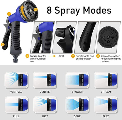 🌿 Furtun Extensibil Yiting 100FT, 3X Magic Hose, Duza 8 Funcții, Fitinguri 1/2'' & 3/4'', Anti‑Îndoire, Albastru