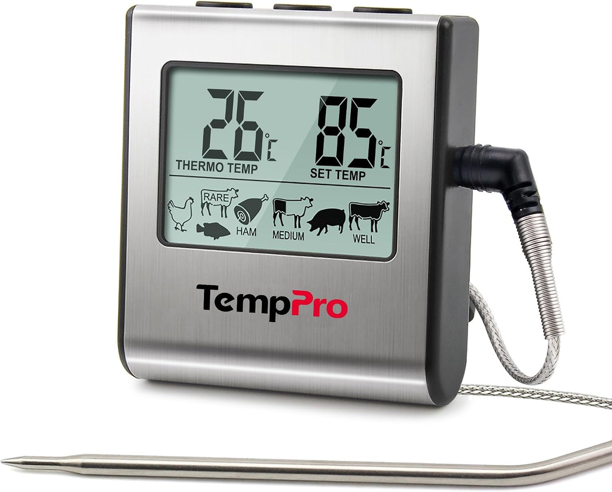 🍖 Termometru Digital pentru Carne TempPro TP16, Sondă Inox, Timer, Alarmă, Acuratețe ±1°C, 0–300°C