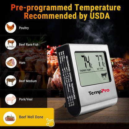 🍖 Termometru Digital pentru Carne TempPro TP16, Sondă Inox, Timer, Alarmă, Acuratețe ±1°C, 0–300°C