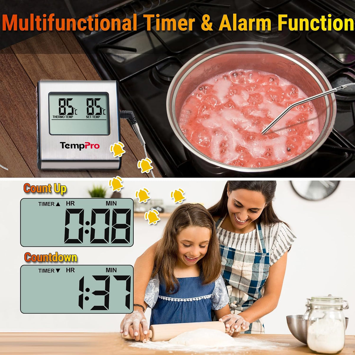🍖 Termometru Digital pentru Carne TempPro TP16, Sondă Inox, Timer, Alarmă, Acuratețe ±1°C, 0–300°C