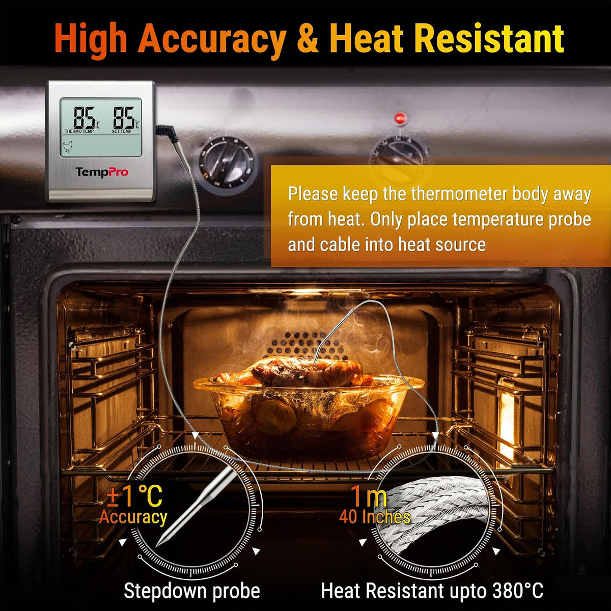 🍖 Termometru Digital pentru Carne TempPro TP16, Sondă Inox, Timer, Alarmă, Acuratețe ±1°C, 0–300°C