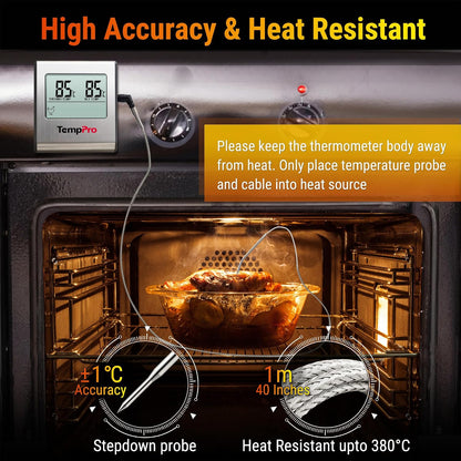 🍖 Termometru Digital pentru Carne TempPro TP16, Sondă Inox, Timer, Alarmă, Acuratețe ±1°C, 0–300°C