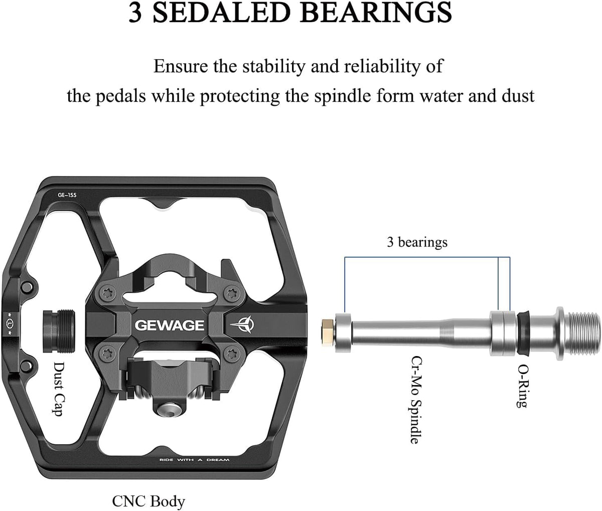 🚴‍♂️ Pedale Bicicletă Dual‑Function GEWAGE, Platformă Lată + SPD, Aluminiu CNC, 3 Rulmenți, Pins Anti‑Slip, Cleats Incluse