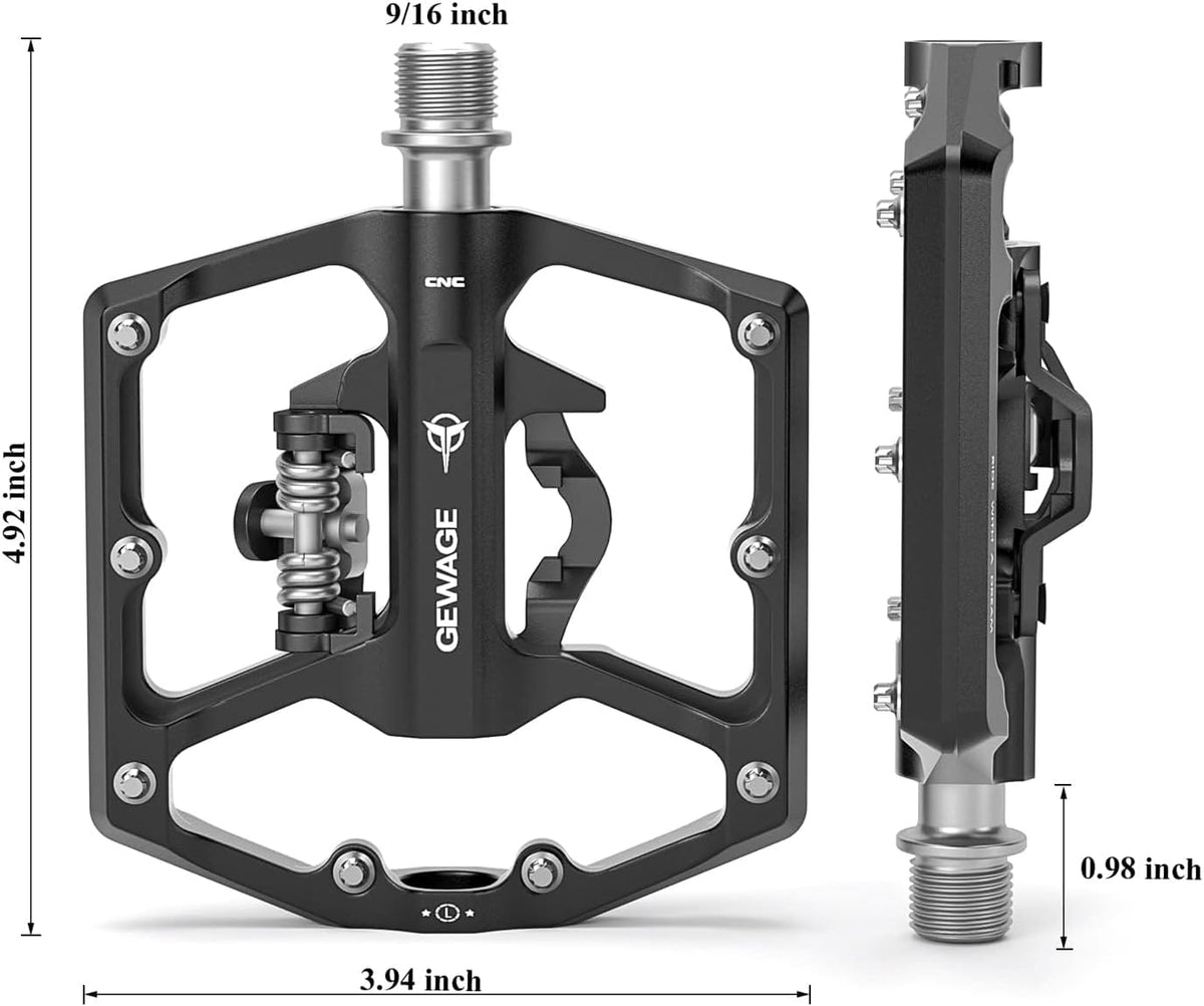 🚴‍♂️ Pedale Bicicletă Dual‑Function GEWAGE, Platformă Lată + SPD, Aluminiu CNC, 3 Rulmenți, Pins Anti‑Slip, Cleats Incluse