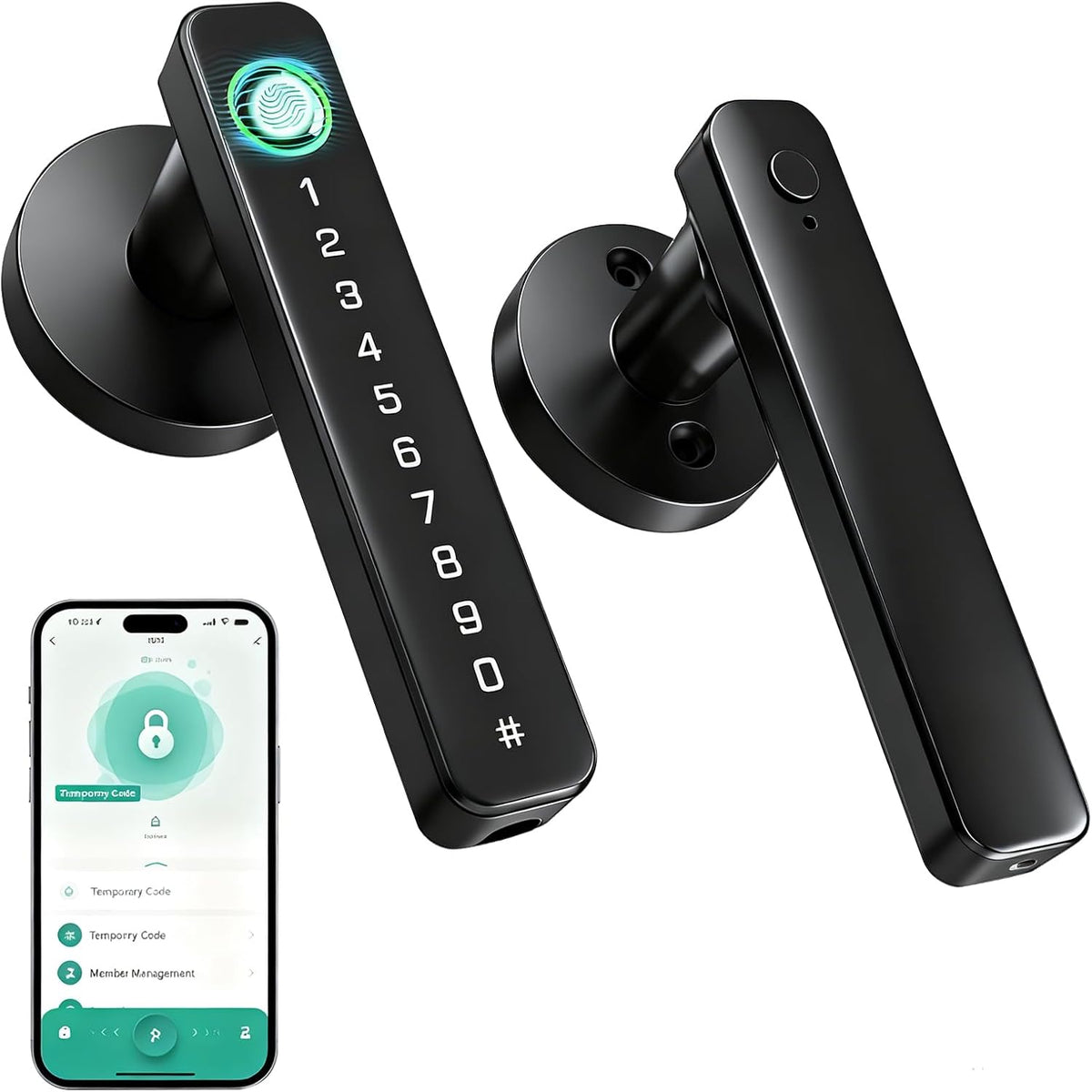 Smart Door Lock 5‑în‑1 cu Amprentă, Cod, Card IC, Cheie, Control Tuya | Aluminiu, 50 Amprente, 50 Coduri, Alertă Baterie, Type‑C