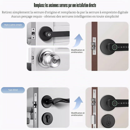 Smart Door Lock 5‑în‑1 cu Amprentă, Cod, Card IC, Cheie, Control Tuya | Aluminiu, 50 Amprente, 50 Coduri, Alertă Baterie, Type‑C