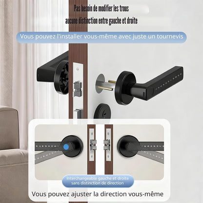 Smart Door Lock 5‑în‑1 cu Amprentă, Cod, Card IC, Cheie, Control Tuya | Aluminiu, 50 Amprente, 50 Coduri, Alertă Baterie, Type‑C