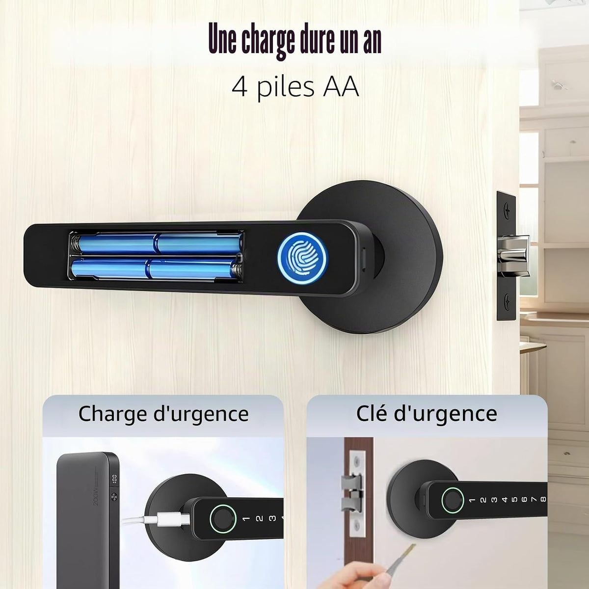 Smart Door Lock 5‑în‑1 cu Amprentă, Cod, Card IC, Cheie, Control Tuya | Aluminiu, 50 Amprente, 50 Coduri, Alertă Baterie, Type‑C
