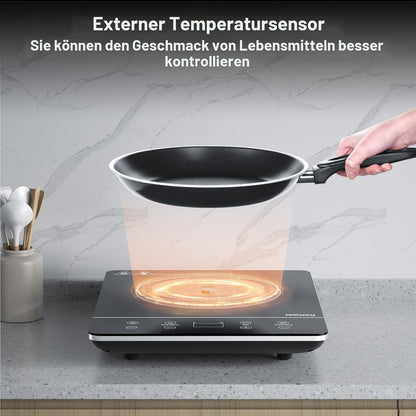 🍳 Plită Inducție Portabilă IsEasy, 2100 W, 9 Puteri, 9 Temperatură, Timer 8h, Child Lock, 28 cm, Negru