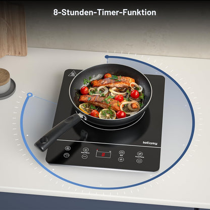 🍳 Plită Inducție Portabilă IsEasy, 2100 W, 9 Puteri, 9 Temperatură, Timer 8h, Child Lock, 28 cm, Negru