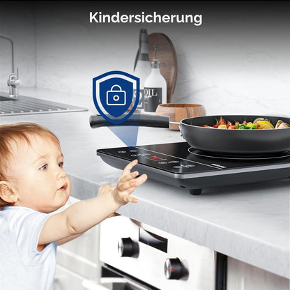 🍳 Plită Inducție Portabilă IsEasy, 2100 W, 9 Puteri, 9 Temperatură, Timer 8h, Child Lock, 28 cm, Negru
