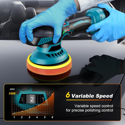 🚗✨ Mașină de Polish Auto Wireless XIAZIR, 150mm, 2×21V Baterii, 6 Viteze, 5500 RPM, Kit 13 Piese