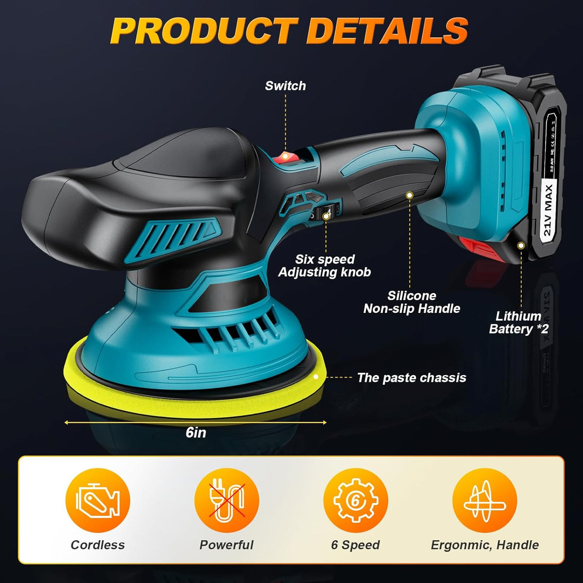 🚗✨ Mașină de Polish Auto Wireless XIAZIR, 150mm, 2×21V Baterii, 6 Viteze, 5500 RPM, Kit 13 Piese
