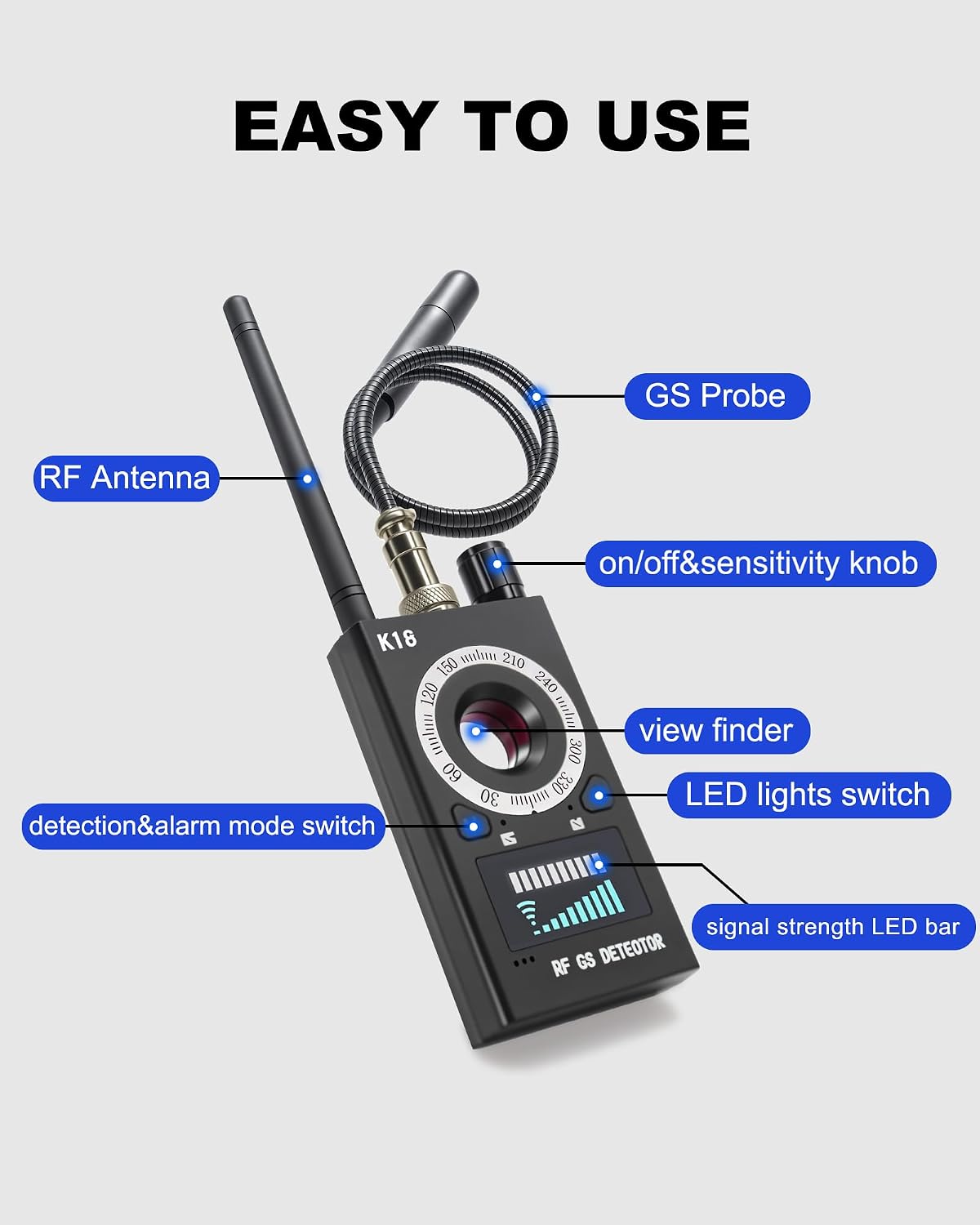 🕵️‍♂️ Detector Camere Ascunse & GPS Tracker Wepai K18, RF/GSM, Laser Lentile, Sensibilitate Ridicată, Portabil