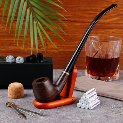 🚬 Pipa Churchwarden Joyoldelf, Lemn de Abanos, Handmade, Set Complet pentru Începători