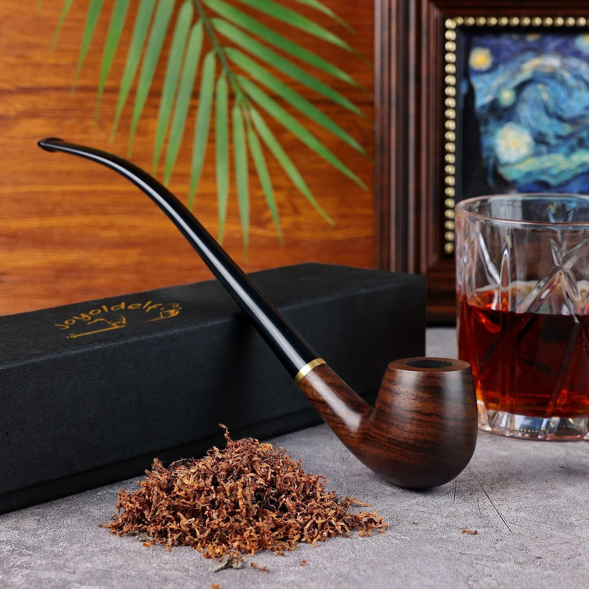 🚬 Pipa Churchwarden Joyoldelf, Lemn de Abanos, Handmade, Set Complet pentru Începători