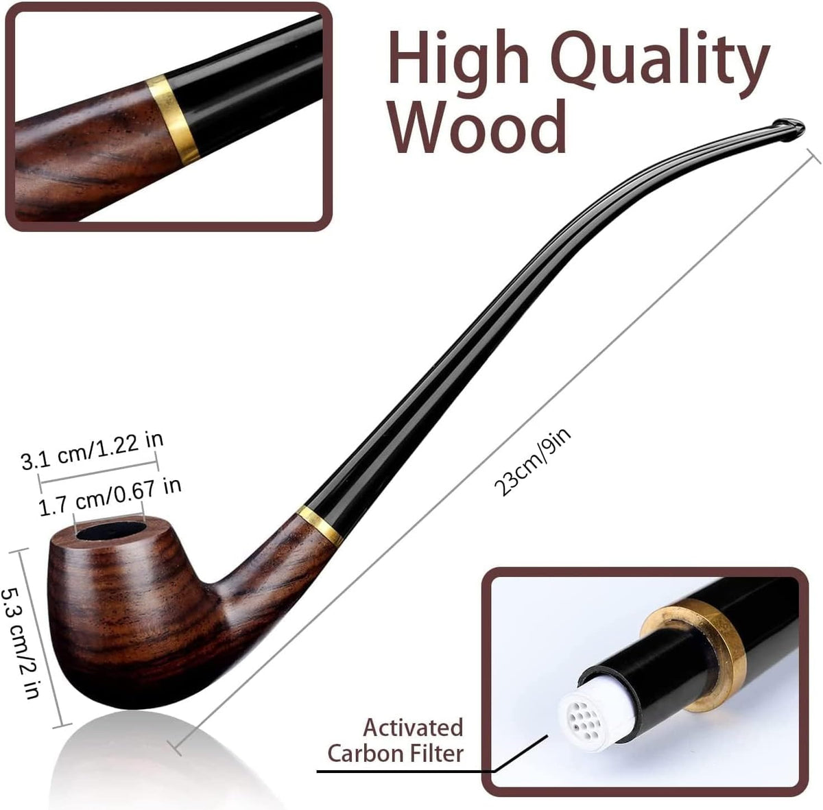 🚬 Pipa Churchwarden Joyoldelf, Lemn de Abanos, Handmade, Set Complet pentru Începători